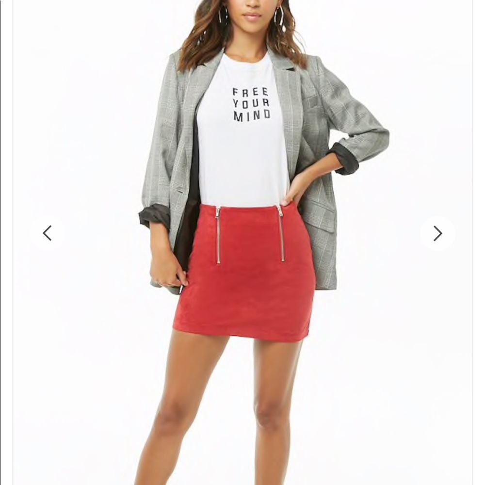 NWOT faux suede red mini skirt